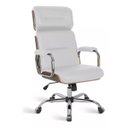 Ver imagem 1 de Cadeira Presidente Wood Branca com Madeira Escura Base Cromada com Relax Braços Cromado Couro Eco Br