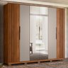 Guarda Roupa Casal Atrice Ripado 6 Portas Nogueira/nude Prime com 2 Espelhos e Pés - Demartêz - 2