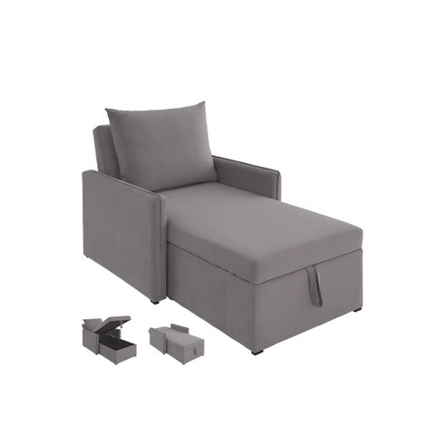 Sofá 3 em 1 Chaise, Cama e Baú Neve Cinza Claro Estofama