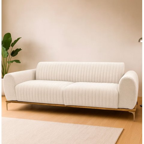 Sofá 3 Lugares 210cm Cocie Linho Off White - Sallar Home