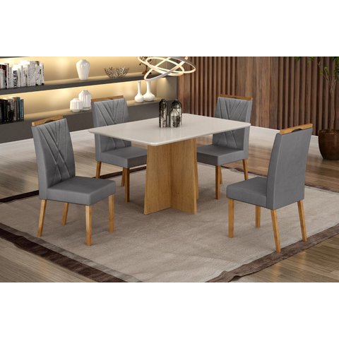 Mesa Conjunto Sala Jade + 4 Cadeiras Lara em Veludo Grafite