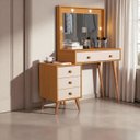 Ver imagem 4 de Penteadeira Camarim Ágata 4 Gavetas Espelho Luz Led Pés Madeira Maciça:nature/off White