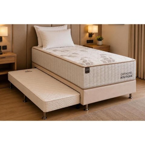 Cama Box c/Aux Crc Solt +Colchão Molas Boutique Ortobom 88