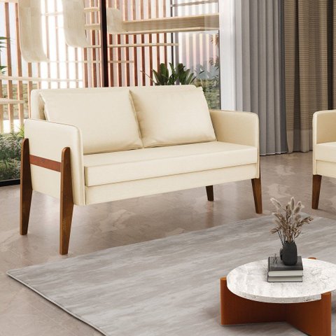 Sofá Namoradeira Lana Corino Base de Madeira - D’Rossi Bege