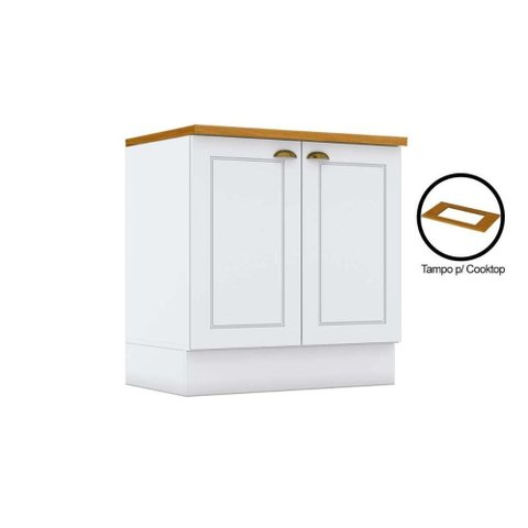 Balcão Cozinha P/ Cooktop C/ Tampo Americana C/ 2 Portas 80cm Branco - Henn