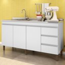 Ver imagem 2 de Balcão Gabinete com Pia 160cm 3 Portas Karen P14 Branco - Mpozenato