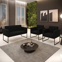 Ver imagem 2 de Kit 1 Sofá Namoradeira e 2 Poltronas Elisa Suede Preto Base Metálica Industrial Preto - D'Rossi