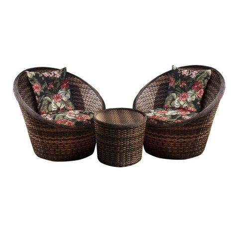 Conjunto de Poltronas Fibra Sintética Buenos Aires - 2 Poltronas + 1 Mesa Centro - Tecido Maui Preto