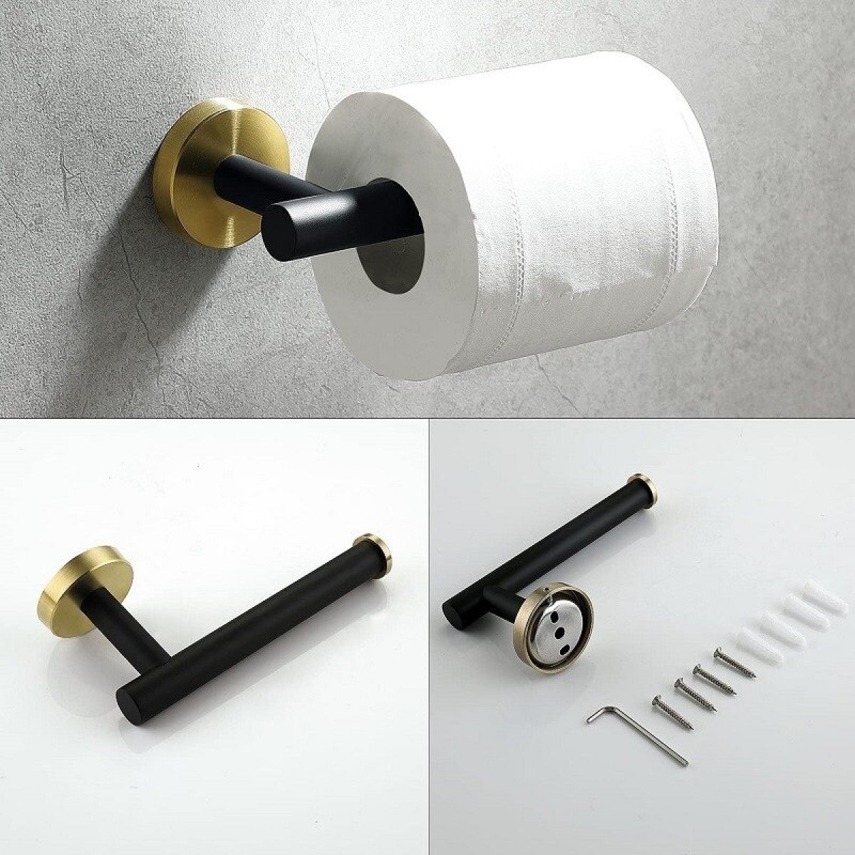 Kit Acessorios Banheiro Dourado Escovado Preto Fosco Papel - 4