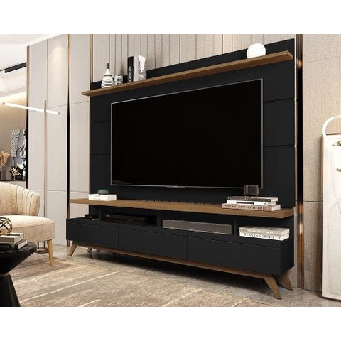 Conjunto Painel com Rack 1,8 Vivare Wood Black/Freijó - Giga