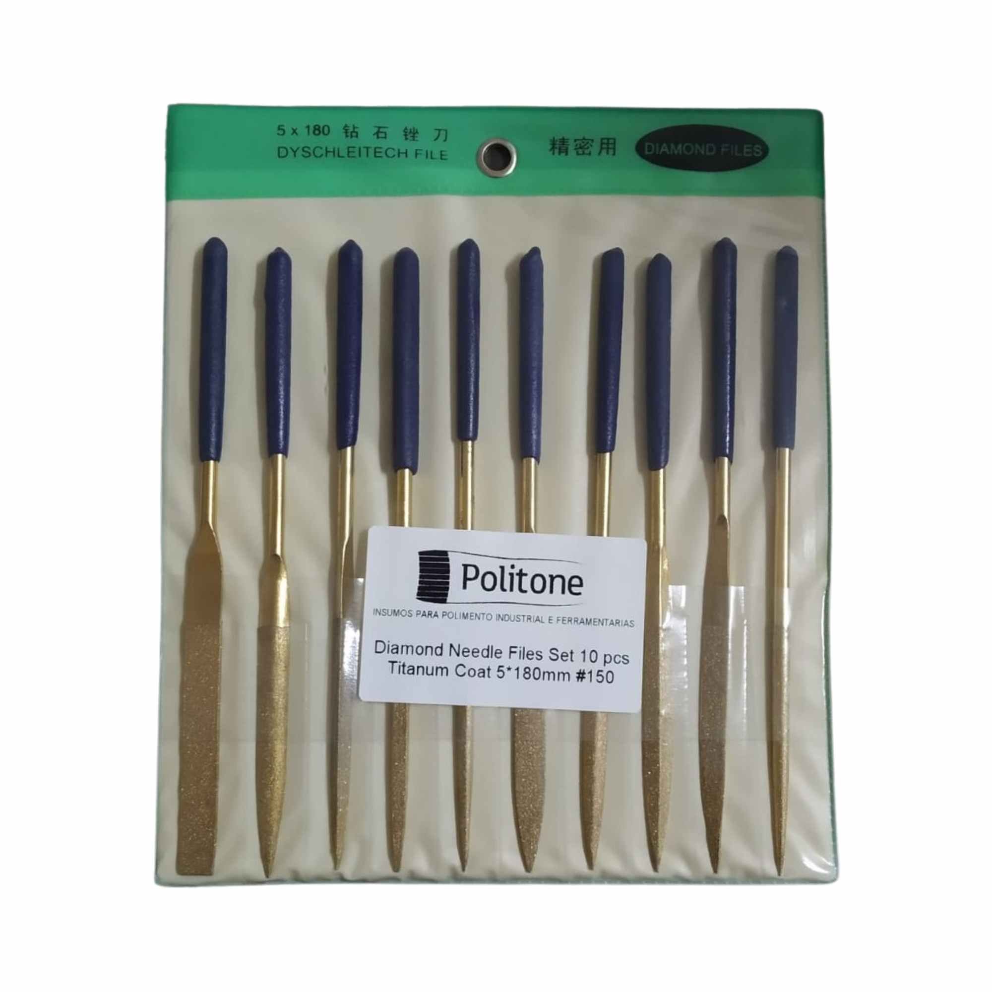 Kit de Lima Diamantada Banho de Titânio 10 pçs 180 mm Importado - 2