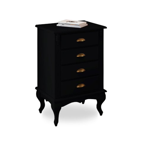 Mesa de Cabeceira 4 Gavetas Pés Luiz Xv Hannover 60817 - Preto