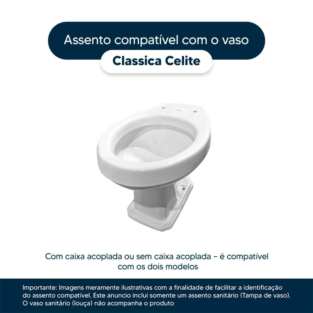 Assento Sanitário Soft Close Classica Cinza Prata para Vaso Celite - 4
