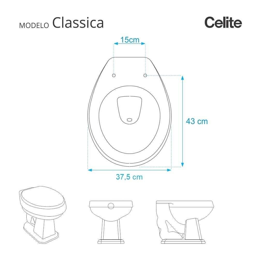 Assento Sanitário Soft Close Classica Cinza Prata para Vaso Celite - 3