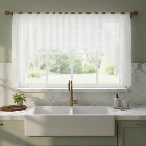 Cortina Renda Cozinha Cascata 3,00 m X 1,00 Alt Arabesco Branca