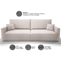 Sofá Tango 1,80m sem Caixa, Retrátil e Reclinável Velosuede Areia - Netsofás - 3