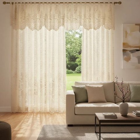 Cortina Sala Roseiral Renda 3,00 Larg X 1,80 Alt Marfim