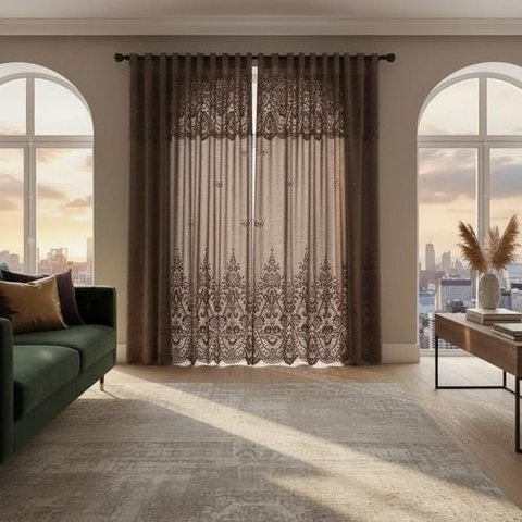Cortina Sala Quarto 3,50 Larg X 2,20 Alt com Bando 0,60 cm Renda Ganache