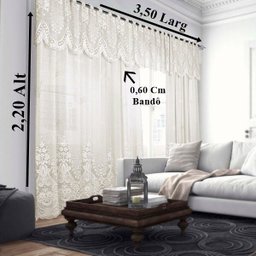Cortina Renda Marfim Com Bando 3,50 larg x 2,20 alt Quarto Sala - 4