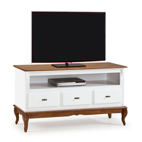 Rack para Tv com Pés Luis Xv 3 Gavetas e Nicho 60501 Linz Móveis - Laca Branca/imbuia Glazer