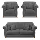 Ver imagem 1 de Kit 2 Poltronas E Sofá 2 Lugares 1,80m Cinza Pés Castanho