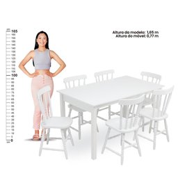 Mesa de Jantar Ditália com 6 Cadeiras JA-225 Cor:Branco - 6
