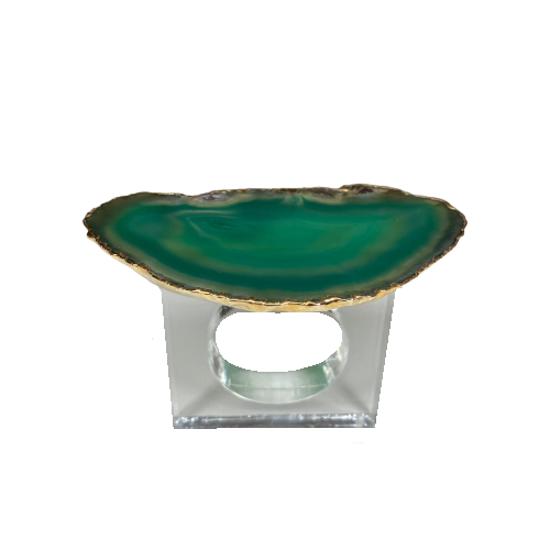 Porta Guardanapo Ágata Verde Com Borda Dourada - 1