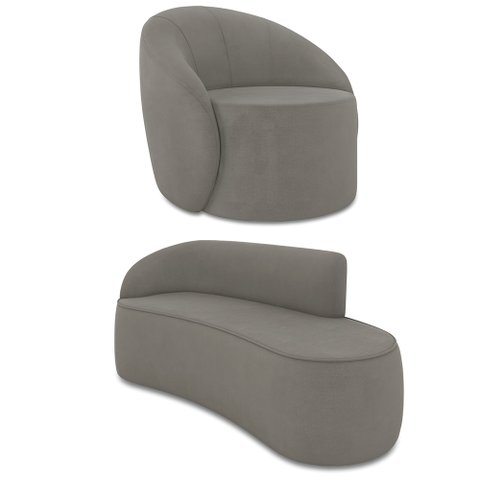 Sofá 2 Lugares Orgânico 140cm Morgan e Poltrona Lua Suede Grafite D03 - D’Rossi