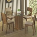 Ver imagem 1 de Conjunto Sala de Jantar Madesa Débora Mesa Tampo de Vidro Redondo 4 Cadeiras Rustic/Bege Cor:Rustic