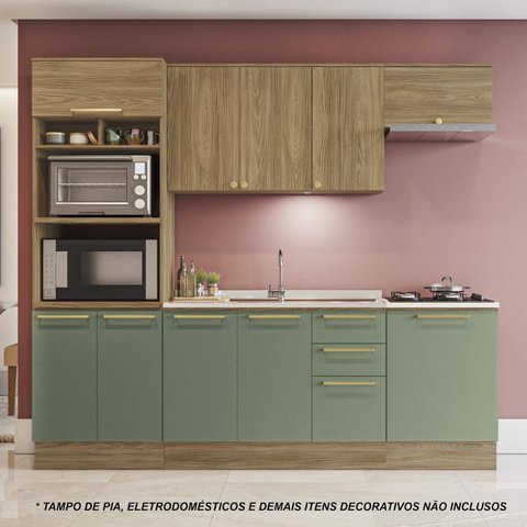 Armário de Cozinha Modulada Completa Reta 6 Peças 2,50m Botanic Kappesberg