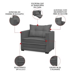 Poltrona Cama Retrátil Solteiro Milenni Veludo B03 - D'rossi - 3