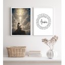 Ver imagem 2 de Kit 2 Quadros Jesus Orando- Pai Nosso 45x34cm:madeira Preta