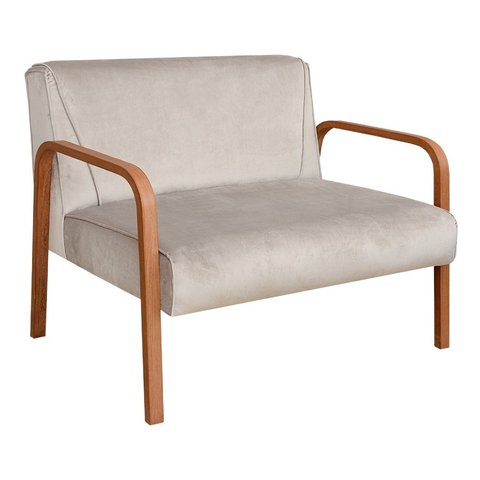 Sofá Namoradeira 2 Lugares Anita Braço De Madeira - Suede Bege
