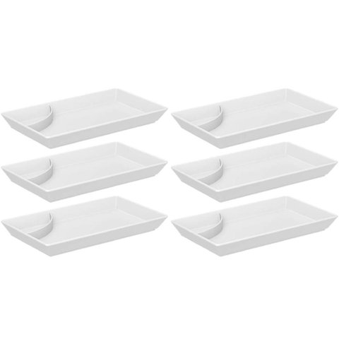 Kit 6 Pratos para Sushi com Porta Shoyu Uno Coza Travessas Brancas Retangulares em Polipropileno