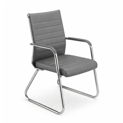 Cadeira de Escritório Fixa Diretor em Couro Ecológico Cinza e Base Cromada London - Corino Cinza - 3