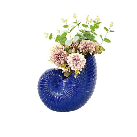 Vaso Cerâmica Caracol 26x14x22 Cm – Charme e Originalidade para Sua Decoração:azul Marinho