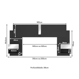 Cabeceira Casal/Queen com Espelhos e 2 Mesas de Cabeceira 232cm Multimóveis MP4324  - 7