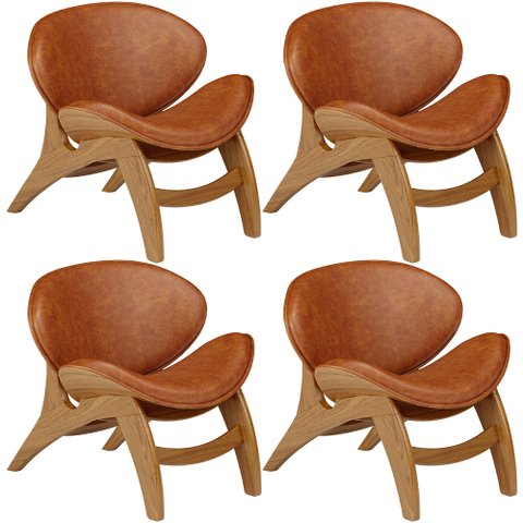 Kit 4 Poltronas Decorativa Orgânica Sala Living Kadosh L02 Couríssimo Camel - Lyam Decor