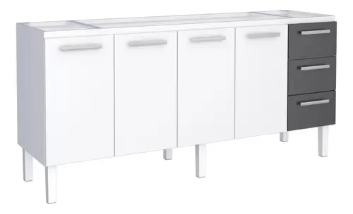 Conjunto Cozinha Completo para Pia 2,00metros Gabinete 3 Gavetas + Aéreo + Paneleiro 100% em Aço - V - 6