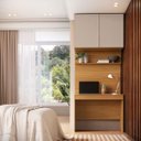 Ver imagem 1 de Escrivaninha com Painel e Aéreo MDF Altezza Belmax:Freijó/Off White