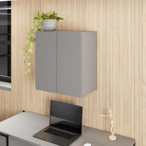 Armário Aéreo Escritório 60cm X 36cm 2 Portas F5 Office Cor:cinza Sagrado