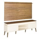 Ver imagem 2 de Kit Conjunto Rack Mdf Fita Led Painel Tv até 75 Polegadas Prateleira Sala Marrom Madeira Off White