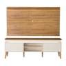 Kit Conjunto Rack MDF Fita LED Painel TV Até 75 Polegadas Prateleira Sala Marrom Madeira Off White - 4