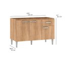 Ver imagem 3 de Balcão Pia para Cozinha Max 120 X 84 Cm 3 Portas 1 Gaveta Mdp Carvalho - Clicklar