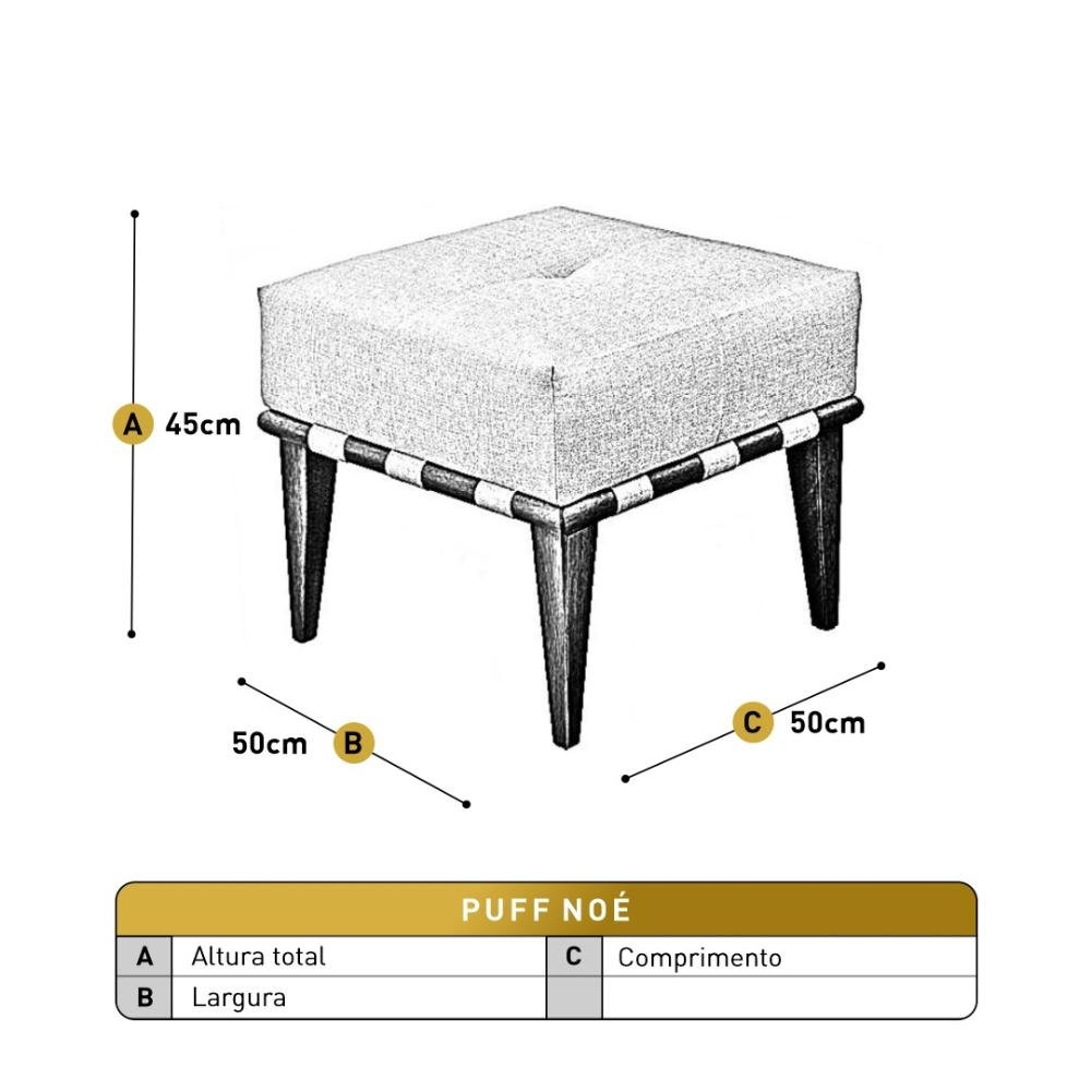 Puff Banqueta Noé Luxo Madeira Maciça Castellar Móbile Linho Bege Claro - 3