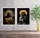 Ver imagem 1 de Kit 2 Quadros Jesus e Virgem Maria - Preto com Dourado 24x18cm:moldura Branca
