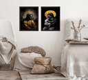 Ver imagem 2 de Kit 2 Quadros Jesus e Virgem Maria - Preto com Dourado 24x18cm:moldura Branca