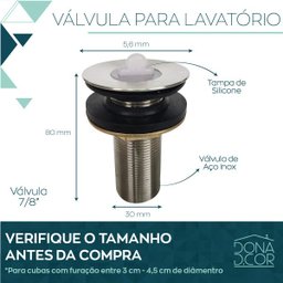 Válvula Ralo 7/8 Inox Banheiro Cubas Pias Lavatório Tanque - 2