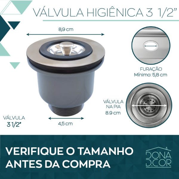 Valvula 3 1/2 Inox Cozinha Cuba e Pia com Cesto Removível Ralo - 2