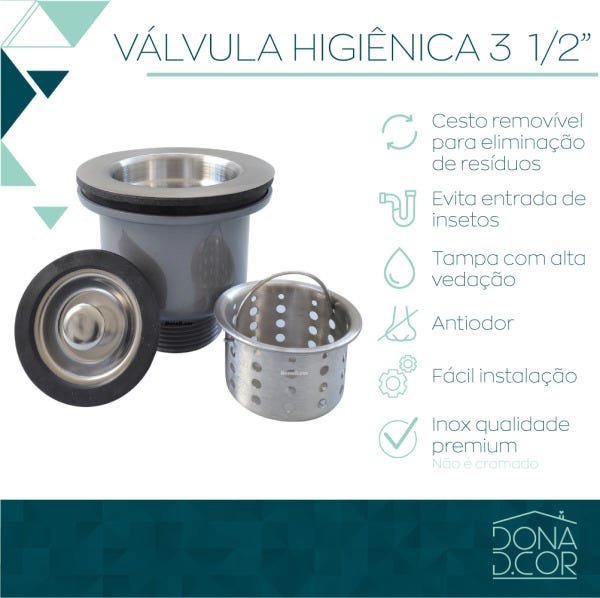 Valvula 3 1/2 Inox Cozinha Cuba e Pia com Cesto Removível Ralo - 7
